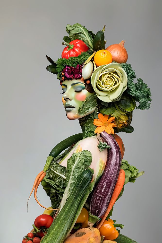 Woman with a body of vegetables. (AI Generated)
